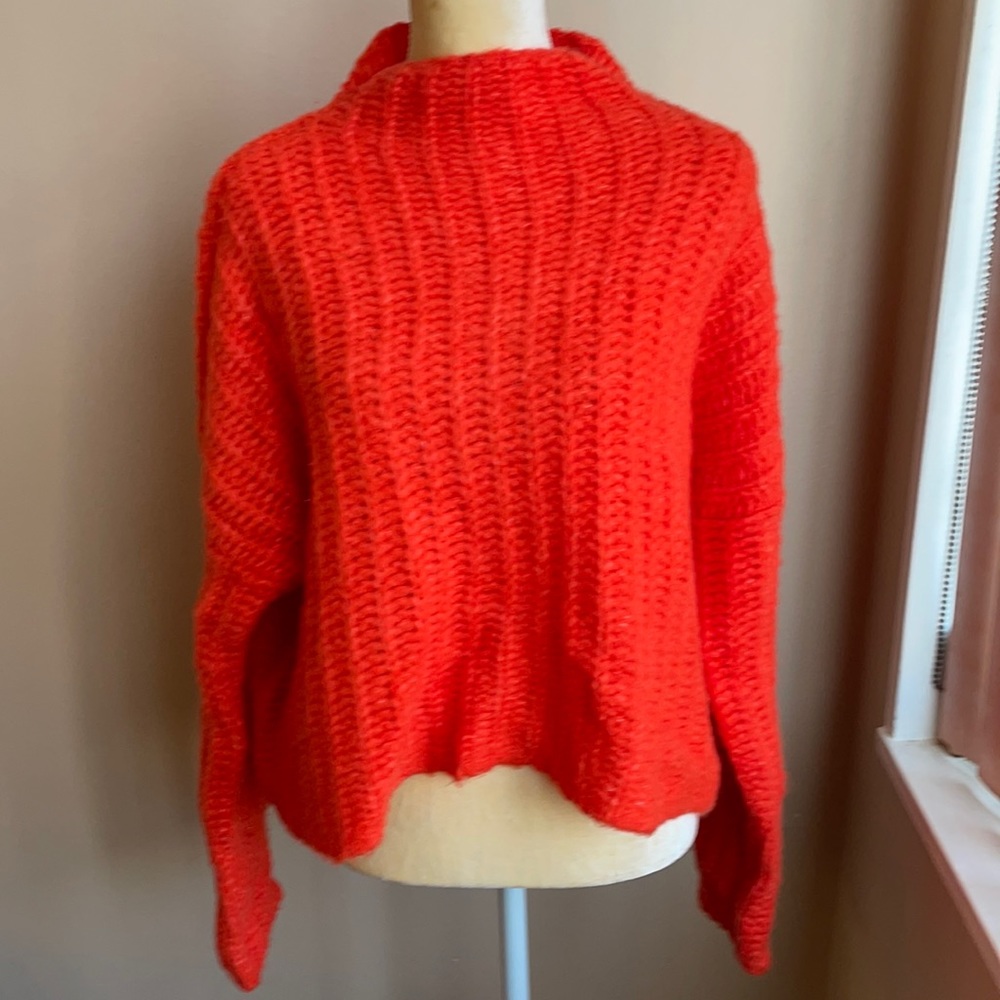 Aerie Womens Sweater Knit Orange Sz S Long Sleeve Wool Blend
